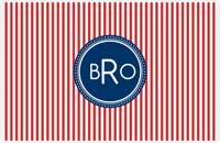 Thumbnail for Personalized Vertical Stripes Placemat - Cherry Red and White - Navy Circle Frame -  View