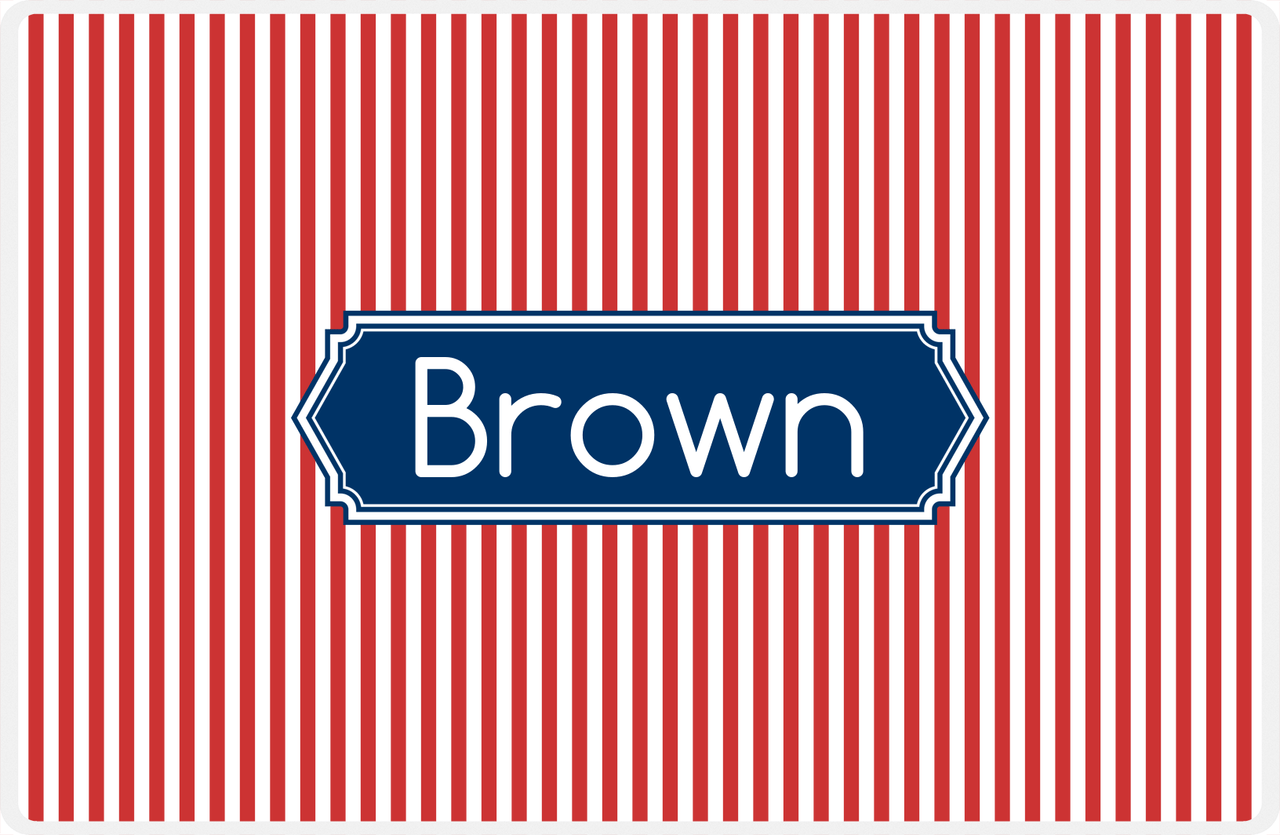 Personalized Vertical Stripes Placemat - Cherry Red and White - Navy Decorative Rectangle Frame -  View