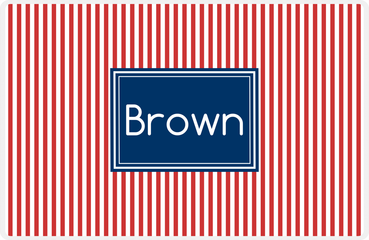 Personalized Vertical Stripes Placemat - Cherry Red and White - Navy Rectangle Frame -  View