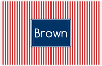 Thumbnail for Personalized Vertical Stripes Placemat - Cherry Red and White - Navy Rectangle Frame -  View