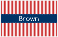 Thumbnail for Personalized Vertical Stripes Placemat - Cherry Red and White - Navy Ribbon Frame -  View