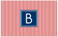 Thumbnail for Personalized Vertical Stripes Placemat - Cherry Red and White - Navy Square Frame -  View
