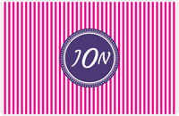 Thumbnail for Personalized Vertical Stripes Placemat - Hot Pink and White - Indigo Circle Frame -  View