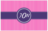Thumbnail for Personalized Vertical Stripes Placemat - Hot Pink and White - Indigo Circle Frame with Ribbon -  View