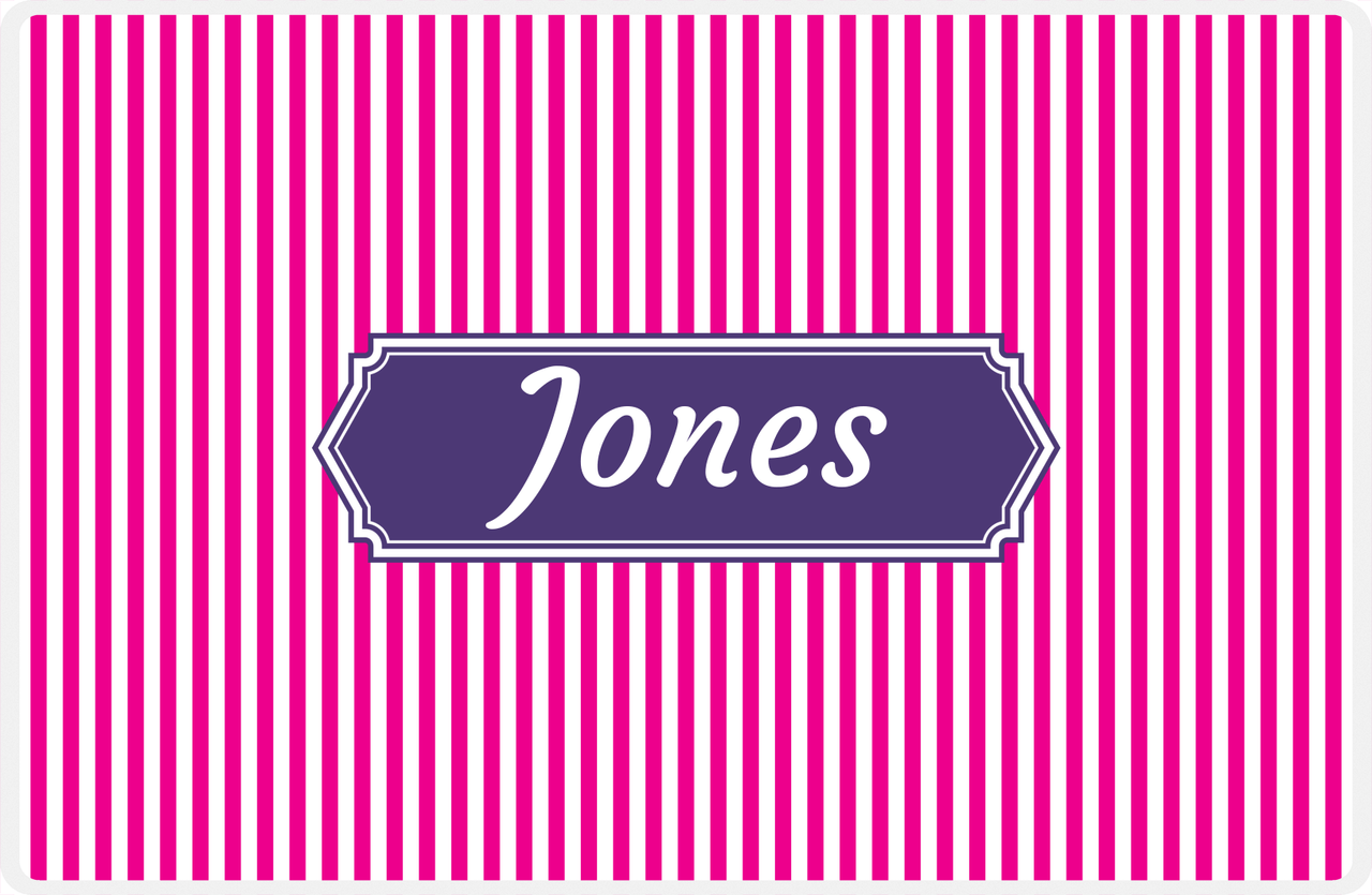 Personalized Vertical Stripes Placemat - Hot Pink and White - Indigo Decorative Rectangle Frame -  View