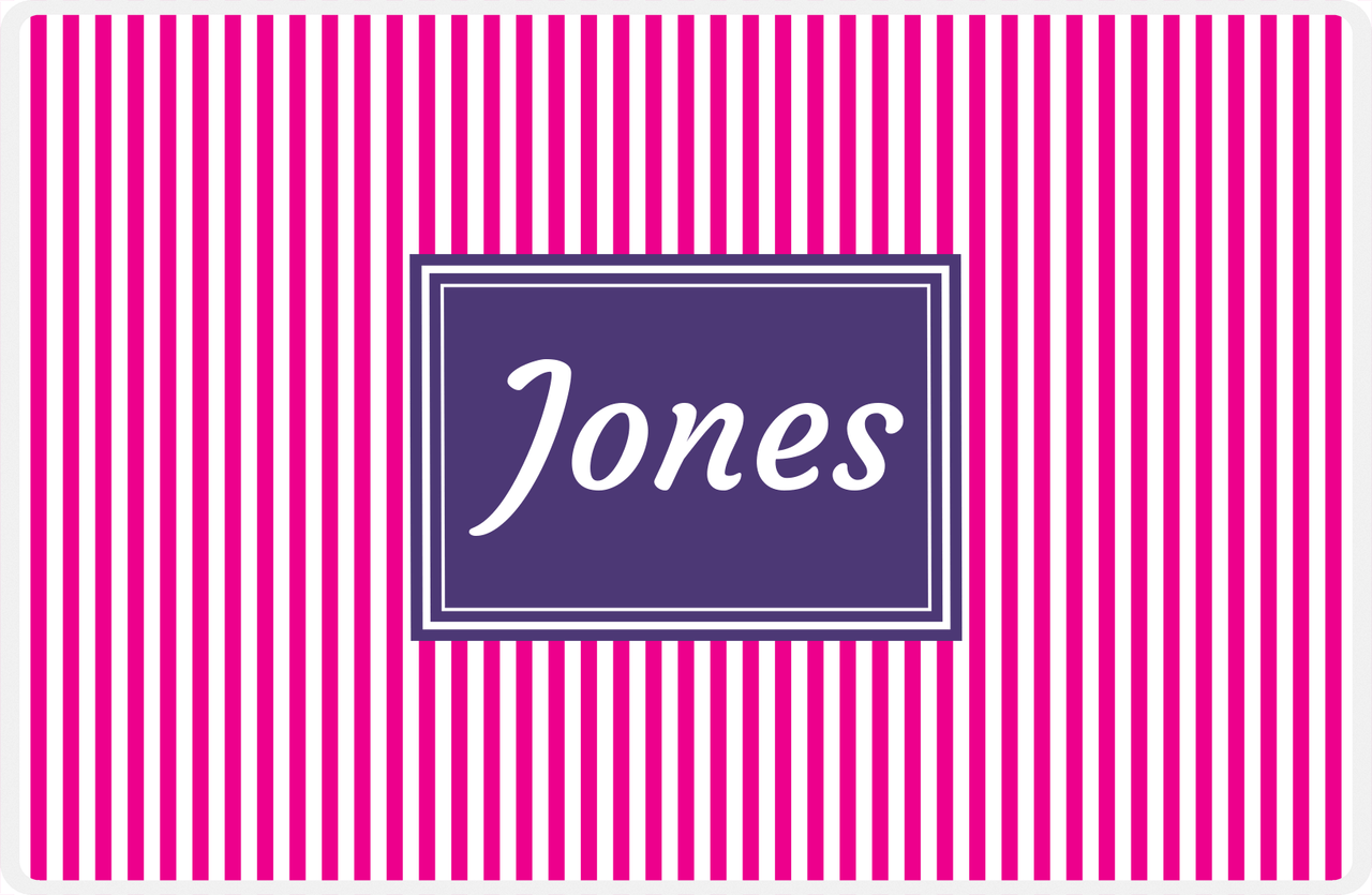 Personalized Vertical Stripes Placemat - Hot Pink and White - Indigo Rectangle Frame -  View