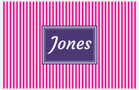 Thumbnail for Personalized Vertical Stripes Placemat - Hot Pink and White - Indigo Rectangle Frame -  View