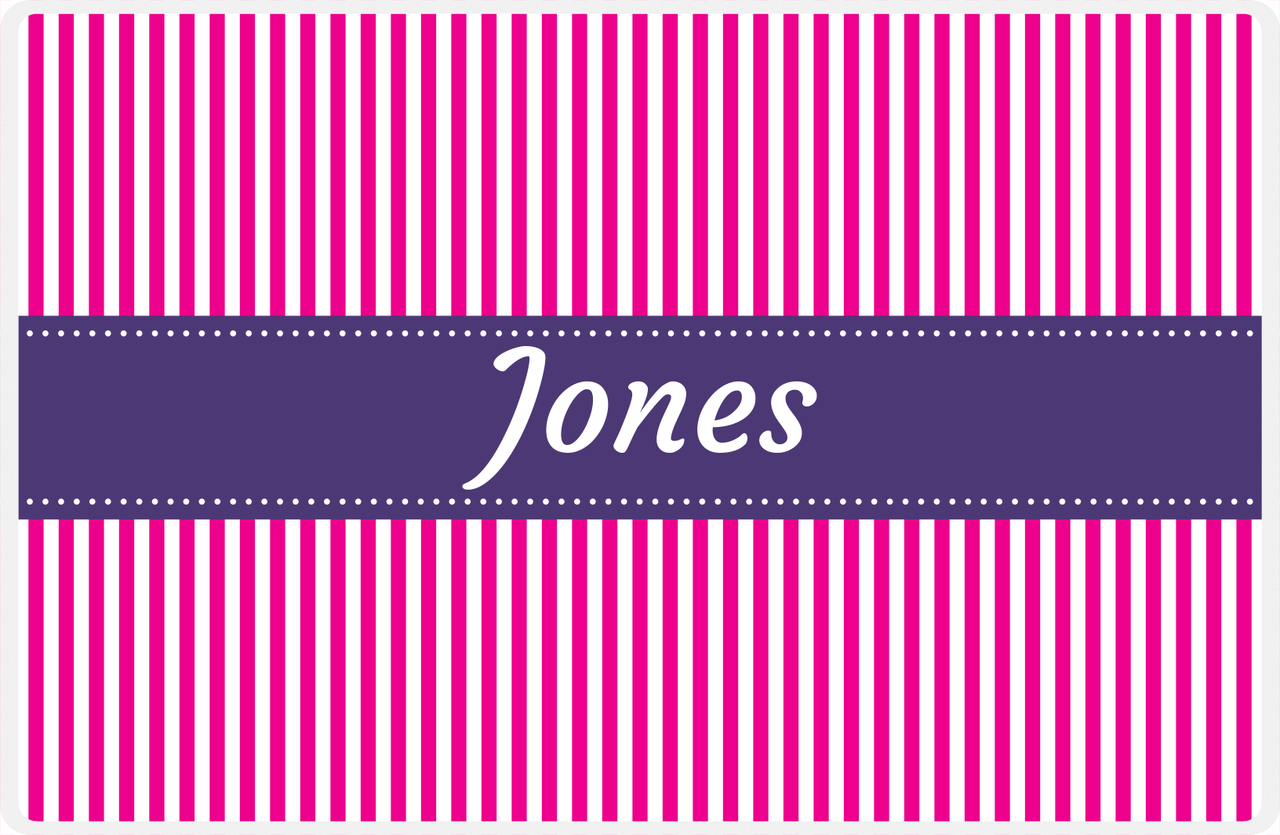 Personalized Vertical Stripes Placemat - Hot Pink and White - Indigo Ribbon Frame -  View