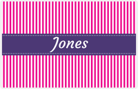 Thumbnail for Personalized Vertical Stripes Placemat - Hot Pink and White - Indigo Ribbon Frame -  View