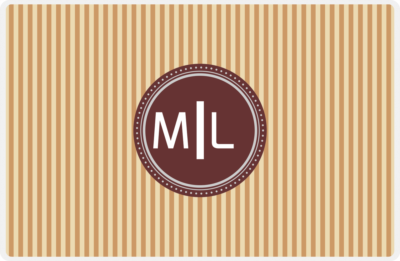 Personalized Vertical Stripes Placemat - Light Brown and Champagne - Brown Circle Frame -  View