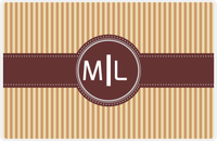Thumbnail for Personalized Vertical Stripes Placemat - Light Brown and Champagne - Brown Circle Frame with Ribbon -  View