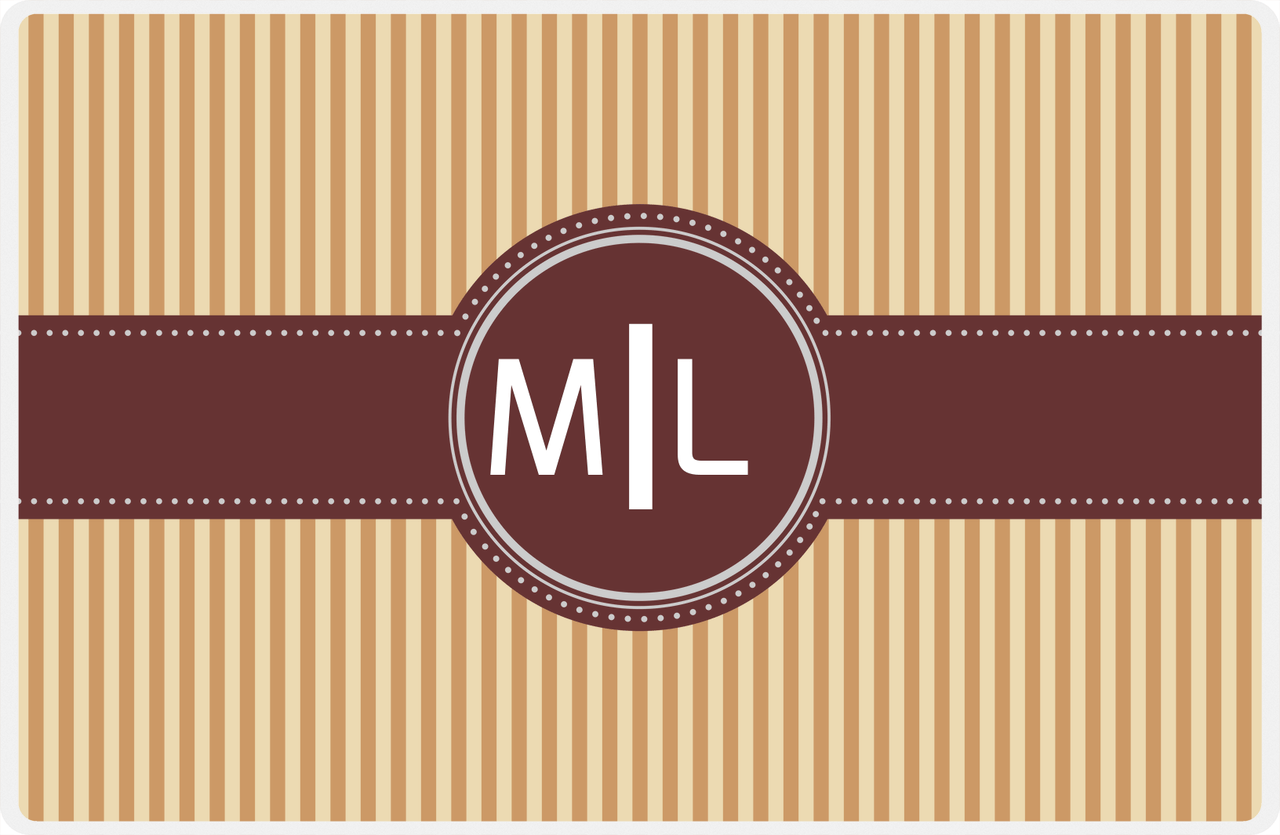 Personalized Vertical Stripes Placemat - Light Brown and Champagne - Brown Circle Frame with Ribbon -  View