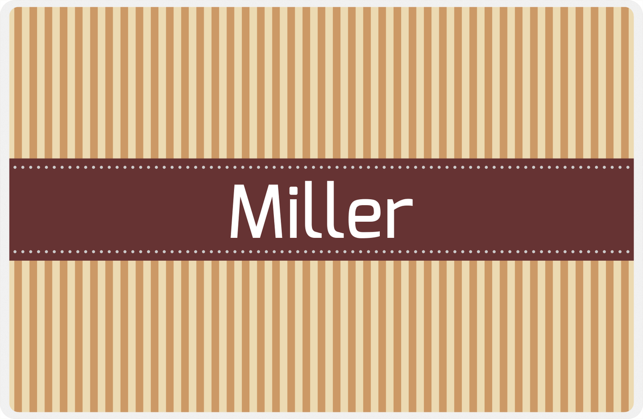 Personalized Vertical Stripes Placemat - Light Brown and Champagne - Brown Ribbon Frame -  View
