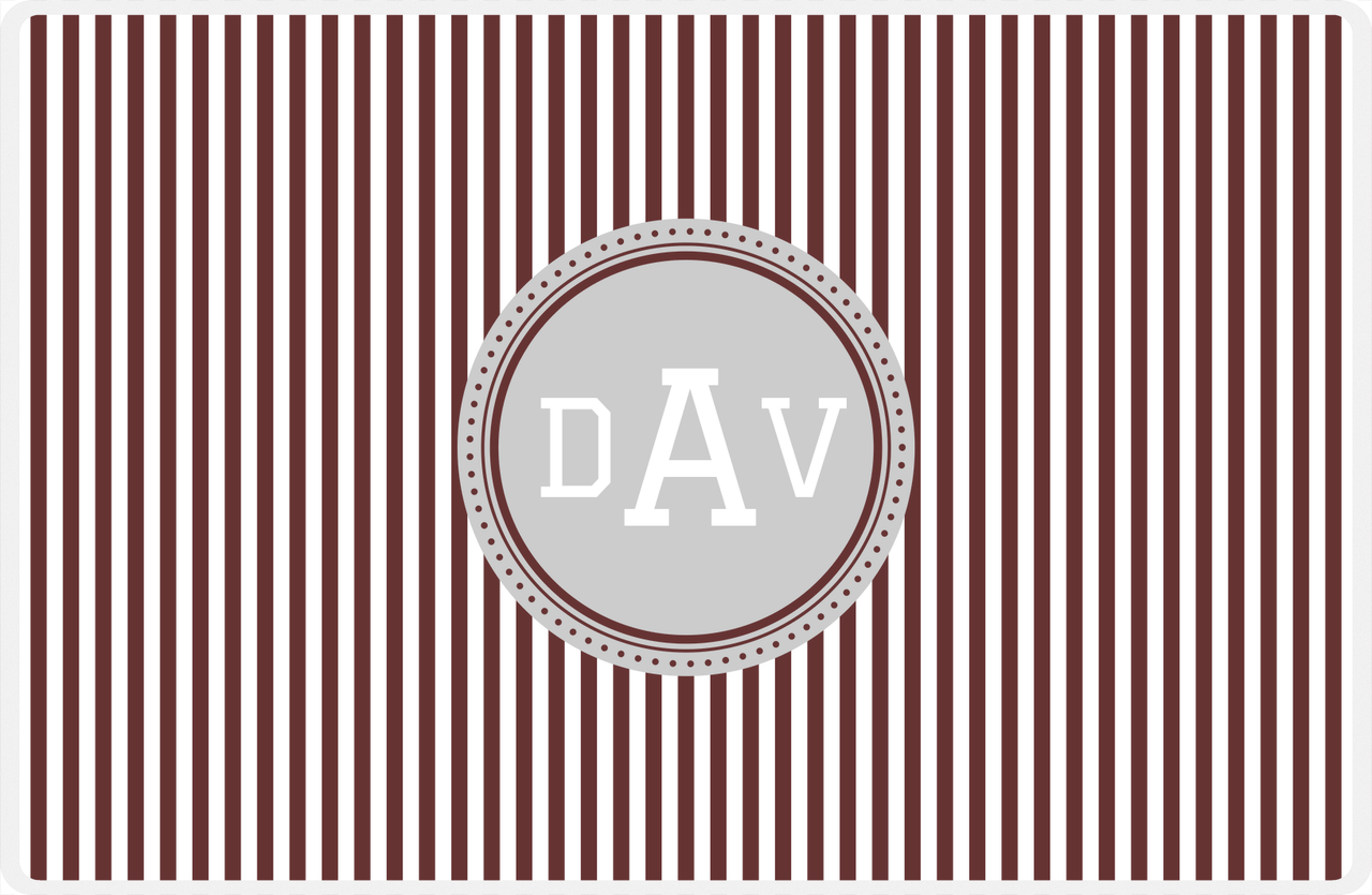 Personalized Vertical Stripes Placemat - Brown and White - Light Grey Circle Frame -  View