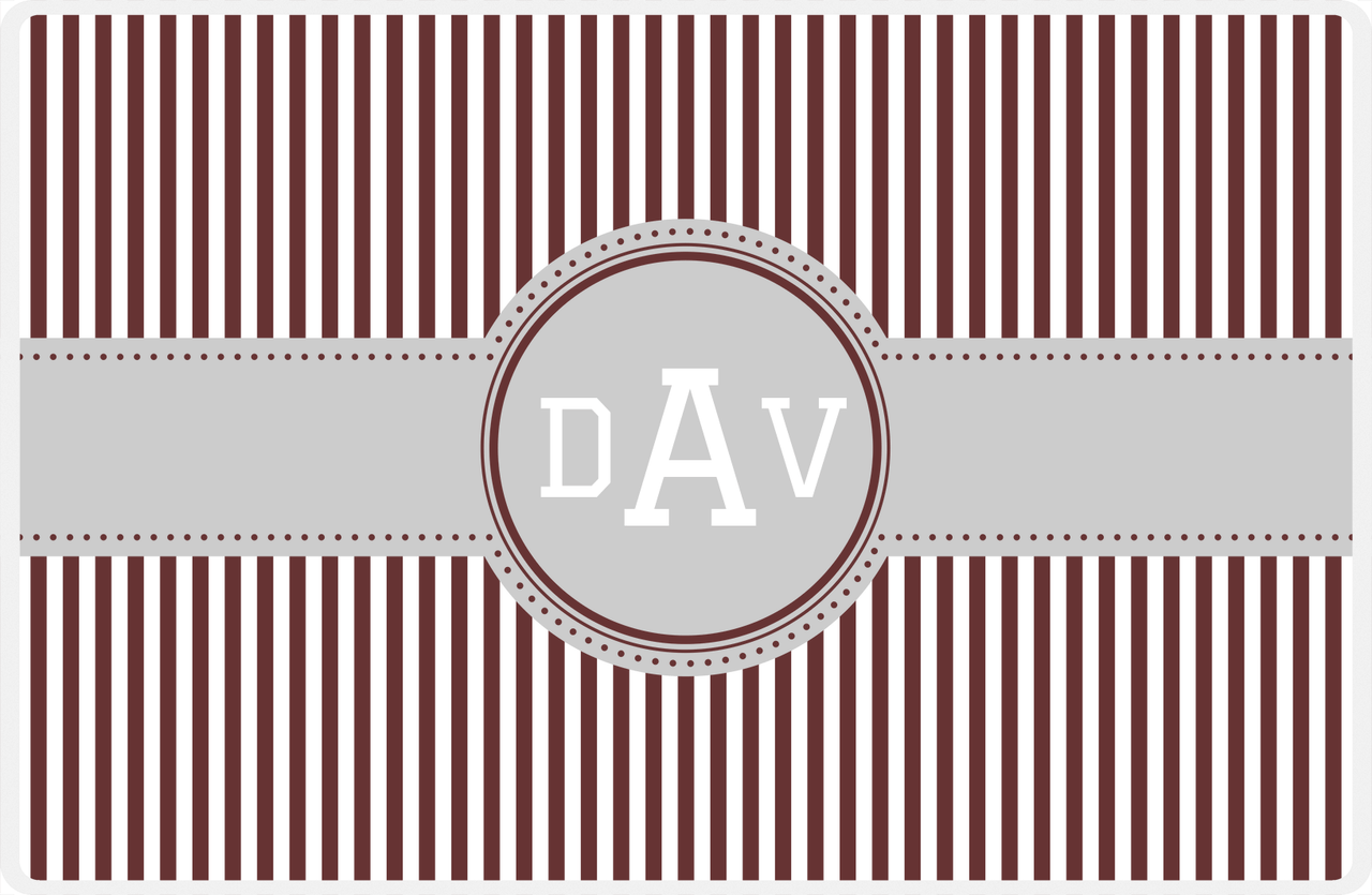 Personalized Vertical Stripes Placemat - Brown and White - Light Grey Circle Frame with Ribbon -  View
