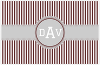 Thumbnail for Personalized Vertical Stripes Placemat - Brown and White - Light Grey Circle Frame with Ribbon -  View