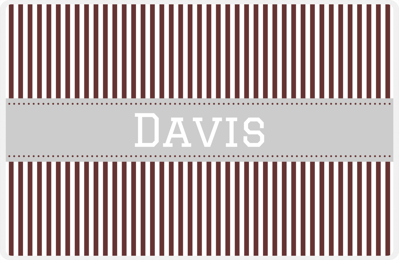 Personalized Vertical Stripes Placemat - Brown and White - Light Grey Ribbon Frame -  View