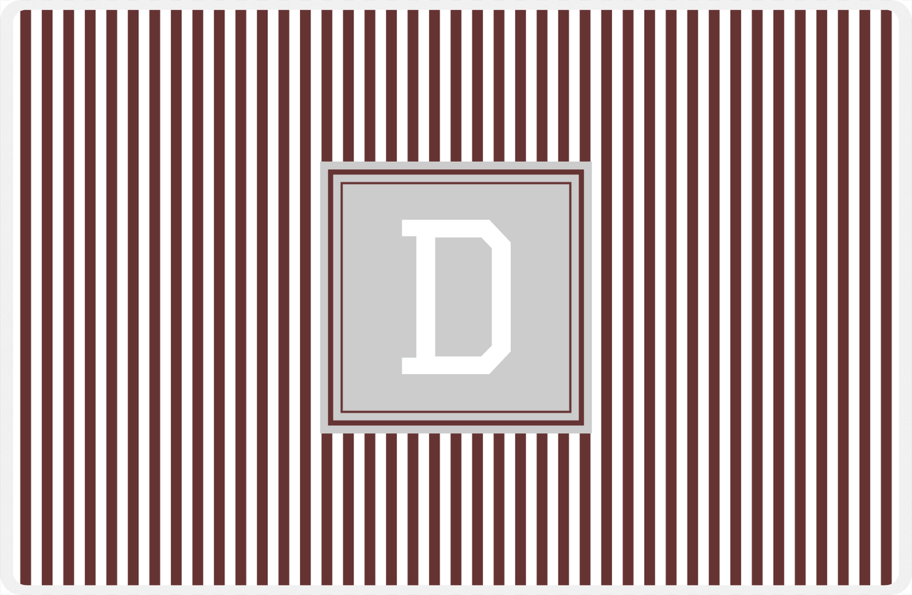 Personalized Vertical Stripes Placemat - Brown and White - Light Grey Square Frame -  View