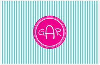 Thumbnail for Personalized Vertical Stripes Placemat - Viking Blue and White - Hot Pink Circle Frame -  View