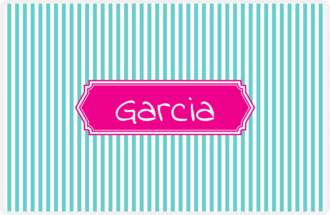 Personalized Vertical Stripes Placemat - Viking Blue and White - Hot Pink Decorative Rectangle Frame -  View