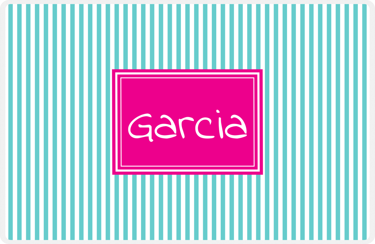 Personalized Vertical Stripes Placemat - Viking Blue and White - Hot Pink Rectangle Frame -  View