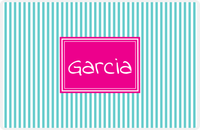 Thumbnail for Personalized Vertical Stripes Placemat - Viking Blue and White - Hot Pink Rectangle Frame -  View