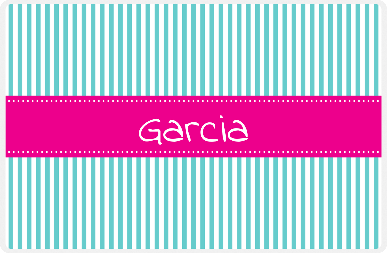 Personalized Vertical Stripes Placemat - Viking Blue and White - Hot Pink Ribbon Frame -  View