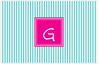 Thumbnail for Personalized Vertical Stripes Placemat - Viking Blue and White - Hot Pink Square Frame -  View