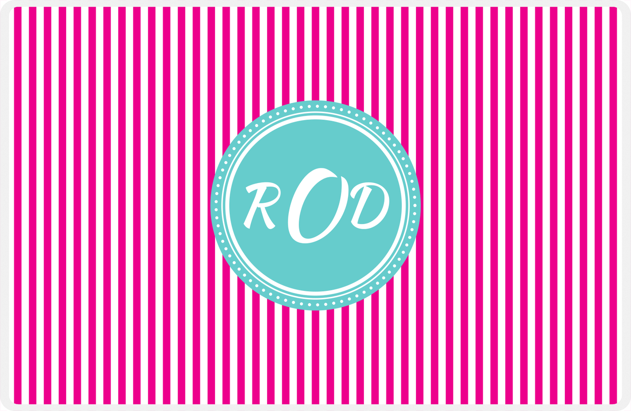 Personalized Vertical Stripes Placemat - Hot Pink and White - Viking Blue Circle Frame -  View