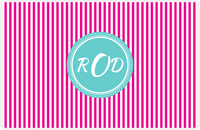 Thumbnail for Personalized Vertical Stripes Placemat - Hot Pink and White - Viking Blue Circle Frame -  View