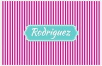 Thumbnail for Personalized Vertical Stripes Placemat - Hot Pink and White - Viking Blue Decorative Rectangle Frame -  View