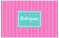 Thumbnail for Personalized Vertical Stripes Placemat - Hot Pink and White - Viking Blue Rectangle Frame -  View