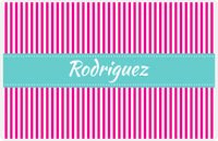Thumbnail for Personalized Vertical Stripes Placemat - Hot Pink and White - Viking Blue Ribbon Frame -  View