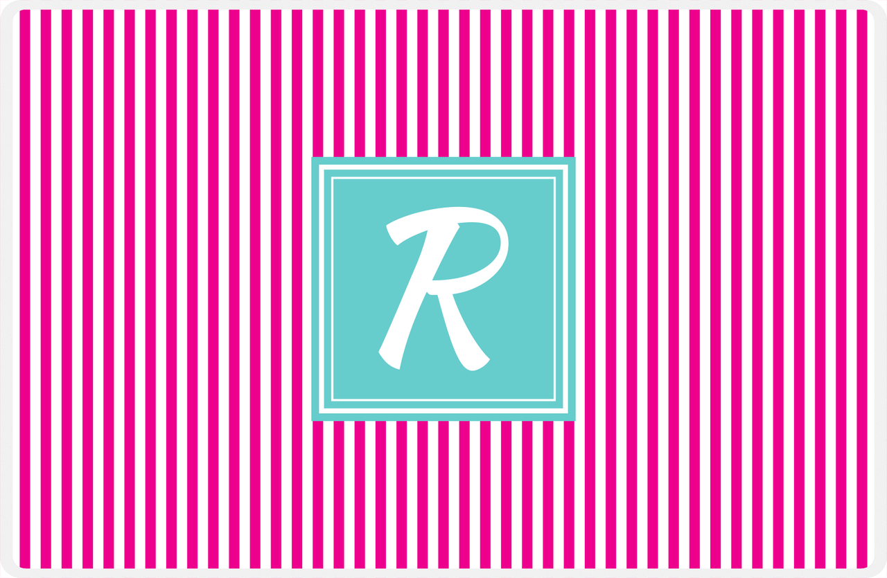 Personalized Vertical Stripes Placemat - Hot Pink and White - Viking Blue Square Frame -  View