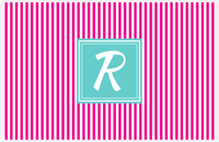 Thumbnail for Personalized Vertical Stripes Placemat - Hot Pink and White - Viking Blue Square Frame -  View