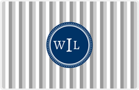 Thumbnail for Personalized Vertical Stripes II Placemat - Light Grey and White - Navy Circle Frame -  View