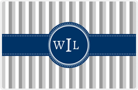 Thumbnail for Personalized Vertical Stripes II Placemat - Light Grey and White - Navy Circle Frame with Ribbon -  View