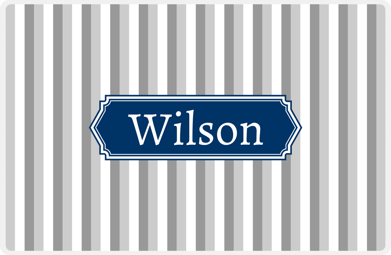 Personalized Vertical Stripes II Placemat - Light Grey and White - Navy Decorative Rectangle Frame -  View