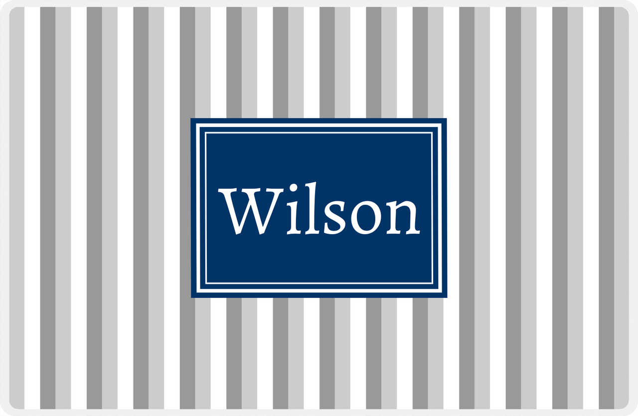 Personalized Vertical Stripes II Placemat - Light Grey and White - Navy Rectangle Frame -  View