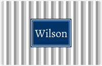Thumbnail for Personalized Vertical Stripes II Placemat - Light Grey and White - Navy Rectangle Frame -  View