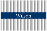 Thumbnail for Personalized Vertical Stripes II Placemat - Light Grey and White - Navy Ribbon Frame -  View