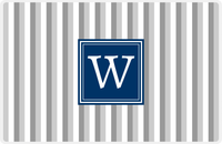 Thumbnail for Personalized Vertical Stripes II Placemat - Light Grey and White - Navy Square Frame -  View