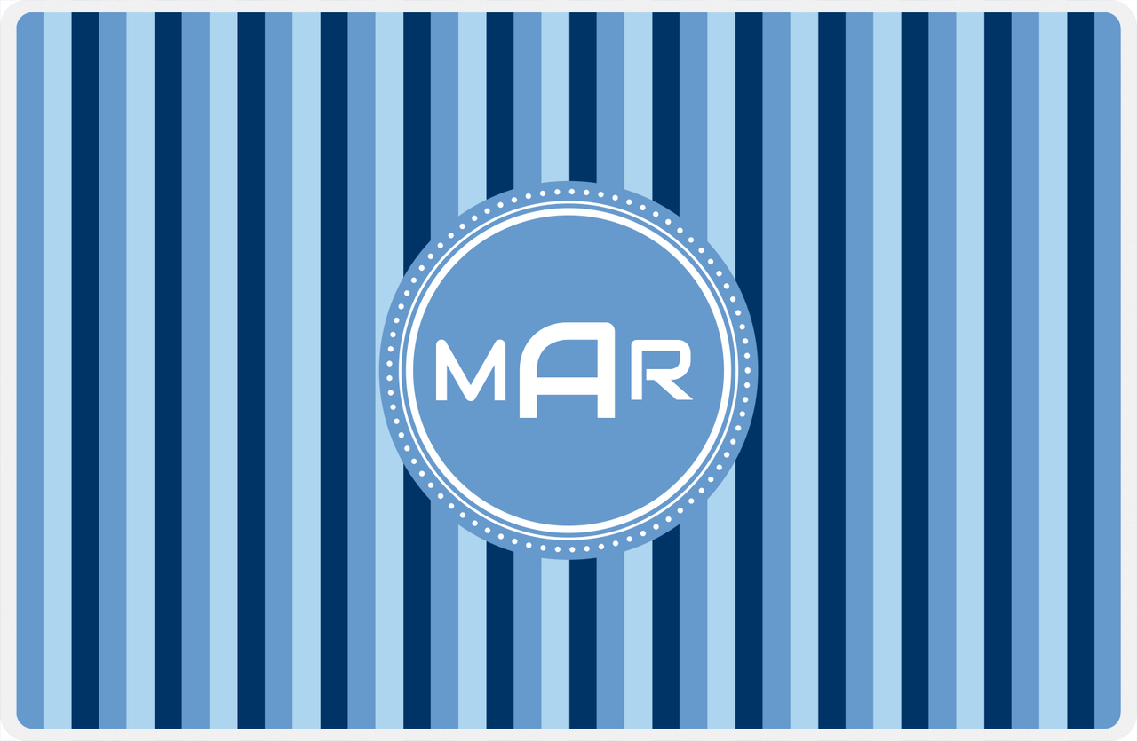 Personalized Vertical Stripes II Placemat - Navy and Light Blue - Glacier Circle Frame -  View