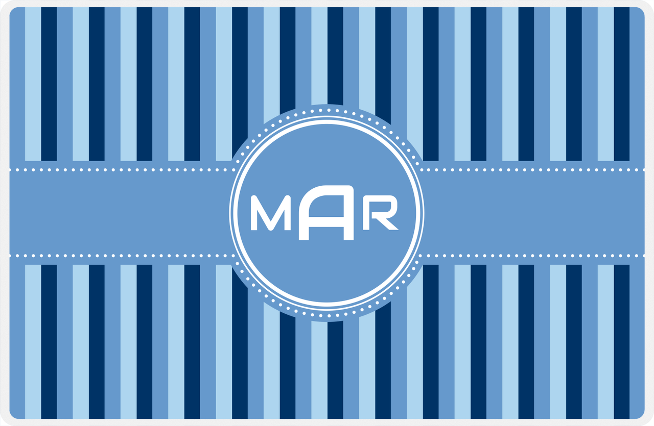 Personalized Vertical Stripes II Placemat - Navy and Light Blue - Glacier Circle Frame with Ribbon -  View