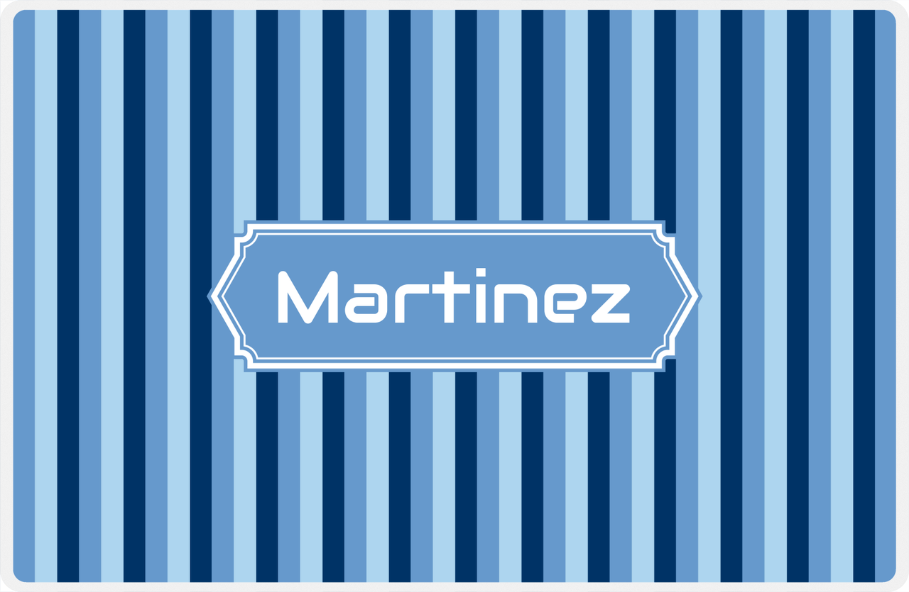 Personalized Vertical Stripes II Placemat - Navy and Light Blue - Glacier Decorative Rectangle Frame -  View
