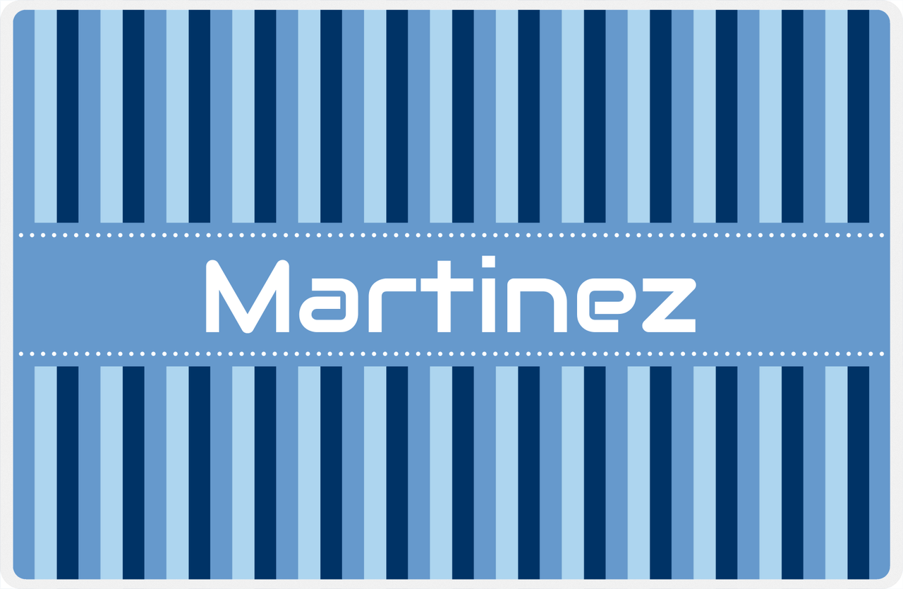 Personalized Vertical Stripes II Placemat - Navy and Light Blue - Glacier Ribbon Frame -  View