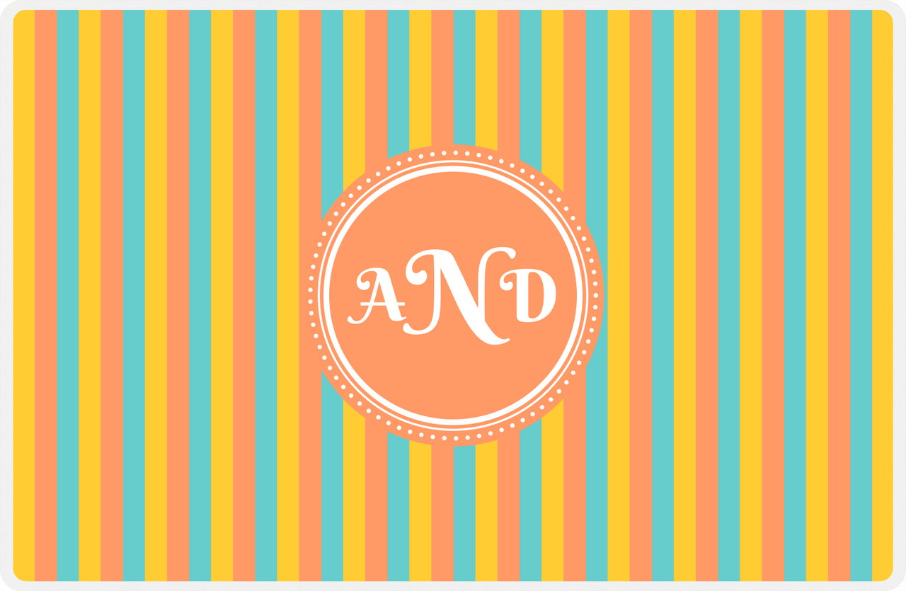 Personalized Vertical Stripes II Placemat - Viking Blue and Mustard - Tangerine Circle Frame -  View