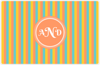 Thumbnail for Personalized Vertical Stripes II Placemat - Viking Blue and Mustard - Tangerine Circle Frame -  View