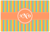 Thumbnail for Personalized Vertical Stripes II Placemat - Viking Blue and Mustard - Tangerine Circle Frame with Ribbon -  View