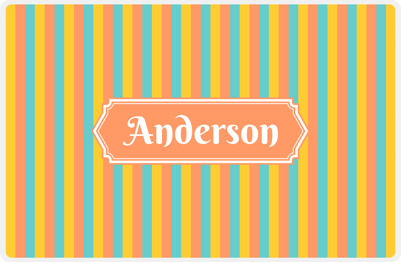 Personalized Vertical Stripes II Placemat - Viking Blue and Mustard - Tangerine Decorative Rectangle Frame -  View